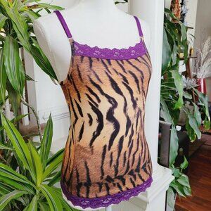 Vintage Flaunt Intimates Purple Lace Trimmed Tiger Camisole Tank High Quality Md